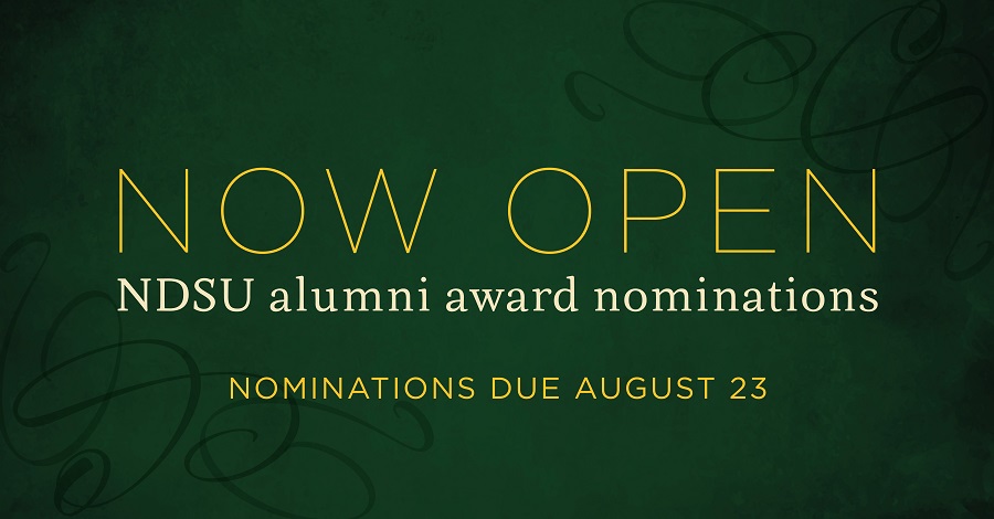 Banner: NOW OPEN | NDSU alumni award nominations | Nominations due August 23