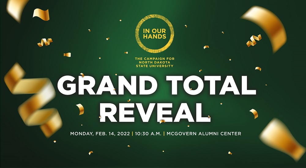 Banner: In Our Hands Campaign: Grand Total Reveal | Monday February 14, 2022 | 10:30 a.m. | McGovern Alumni Center