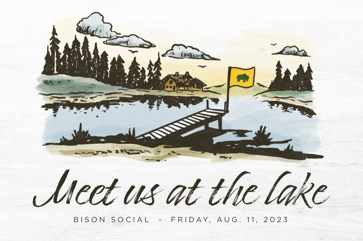 Banner: Meet Us at the Lake | NDSU Bison Social | Friday, August 11, 2023